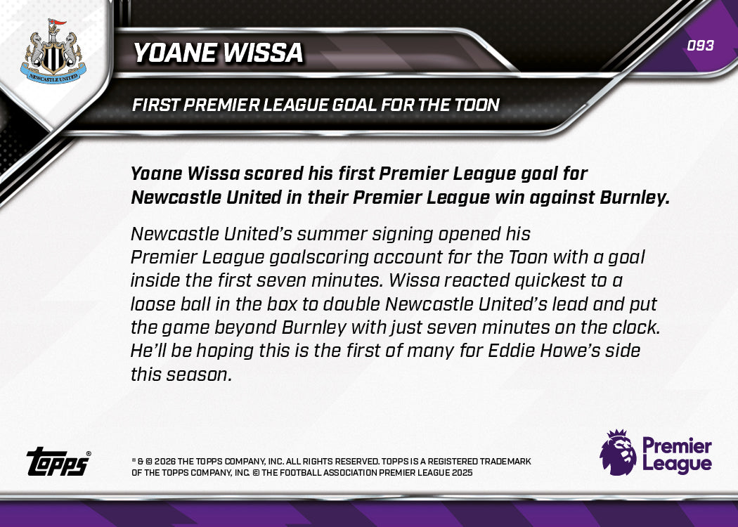 Yoane Wissa - 2025-26 Premier League Topps NOW - Card 93 - PR: 244 - Image 7