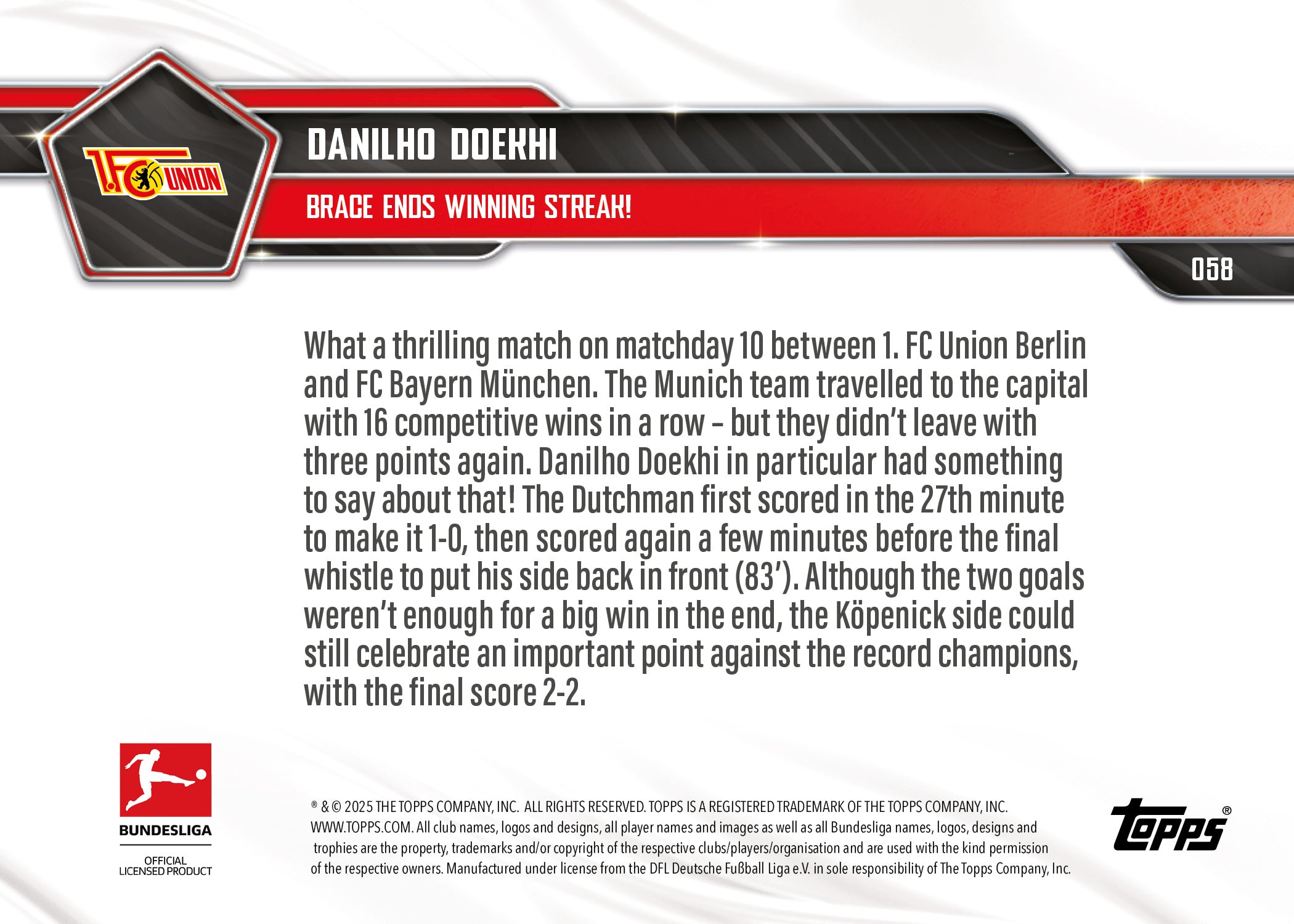 Danilho Doekhi - 2025-26 Bundesliga Topps NOW - Card 58 - PR: 166 - Image 7