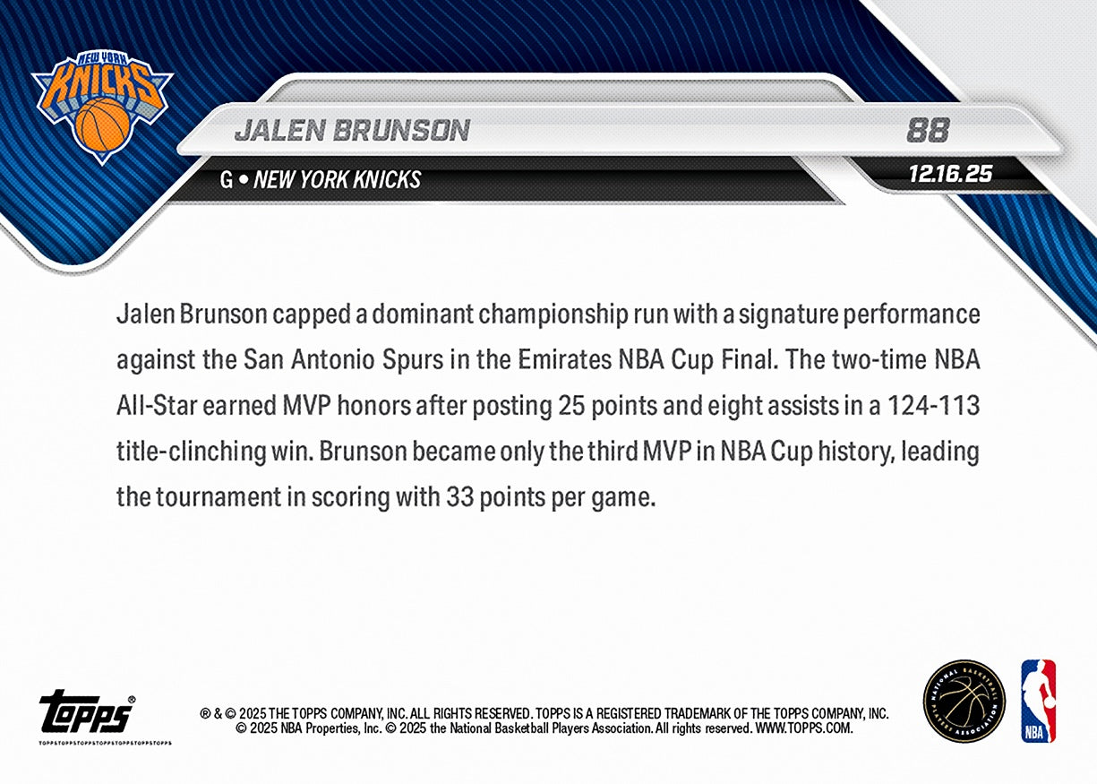 Jalen Brunson - 2025-26 NBA Topps NOW - Card 88 - PR: 4610 - Image 3
