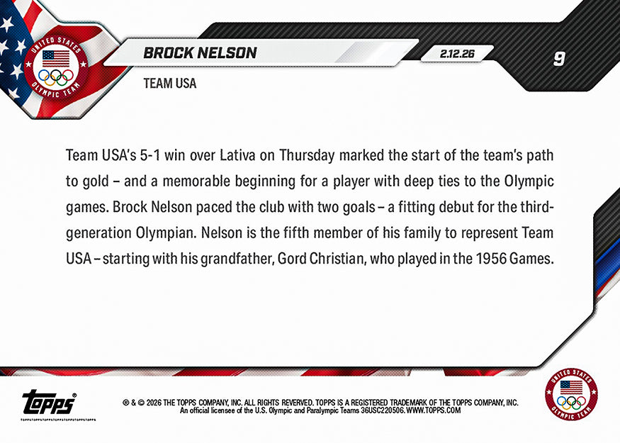 Brock Nelson - 2026 Olympics Topps NOW - Card 9 - PR: 1211 - Image 2