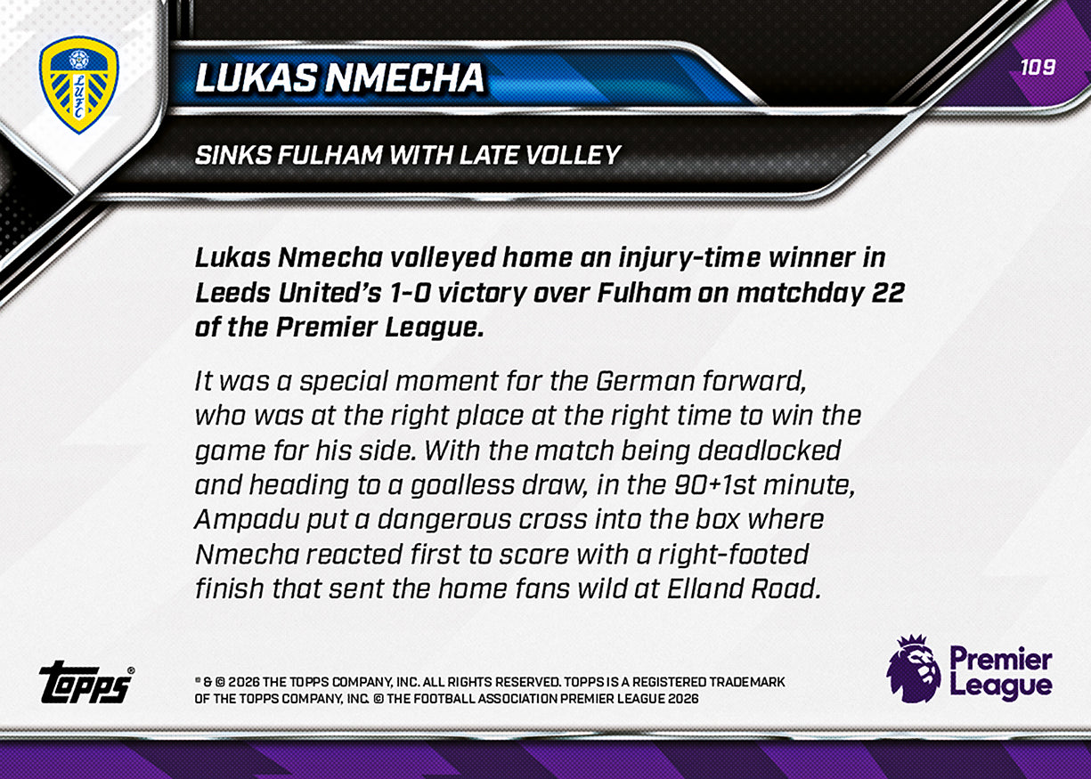 Lukas Nmecha - 2025-26 Premier League Topps NOW - Card 109 - PR: 225 - Image 7
