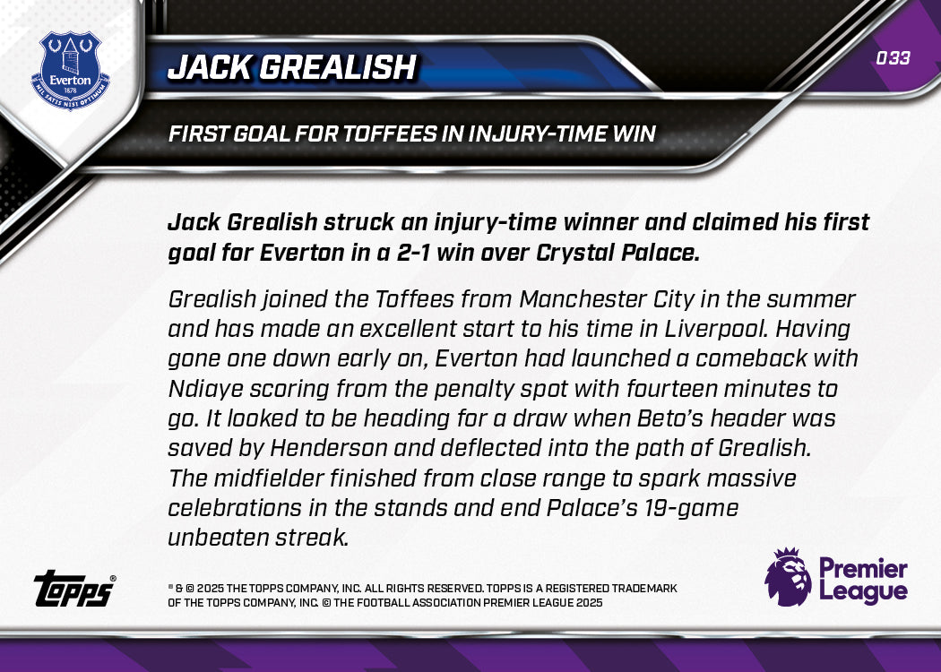 Jack Grealish - 2025-26 Premier League Topps NOW - Card 33 - PR: 405 - Image 7