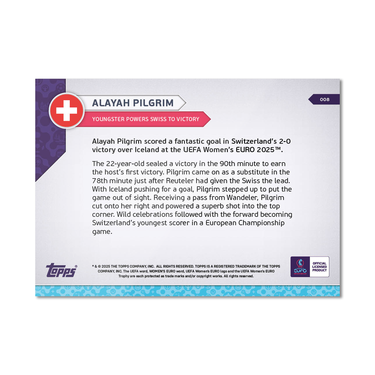 Alayah Pilgrim - UEFA Women’s EURO 2025™ Topps NOW - Card 8 - PR: 204 - Image 7