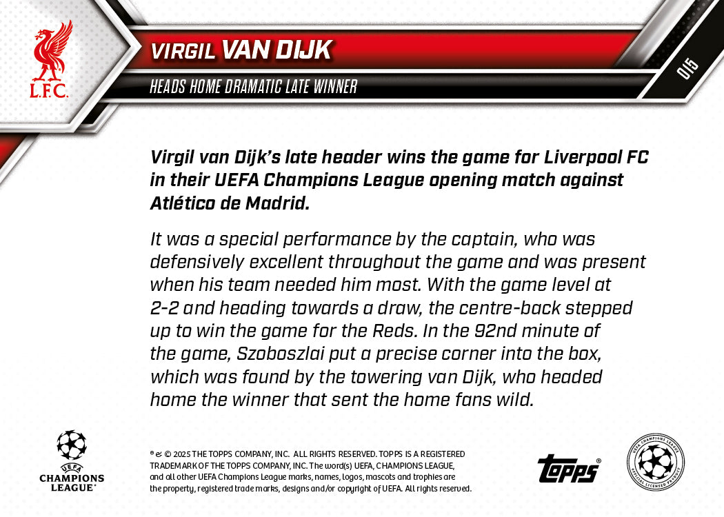 Virgil van Dijk - 2025-26 UCL Topps NOW - Card 15 - PR: 585 - Image 7