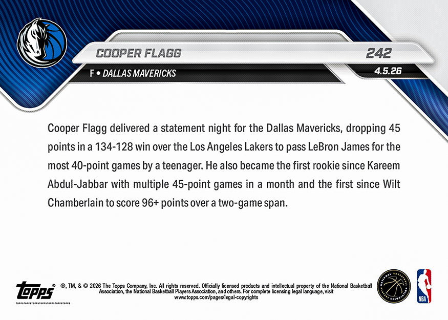 Cooper Flagg - 2025-26 NBA Topps NOW - Card 242 - PR: 13890 - Image 2
