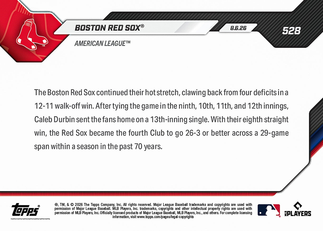 Boston Red Sox - 2026 MLB Topps NOW - Card 528 - PR: 1167 - Image 2