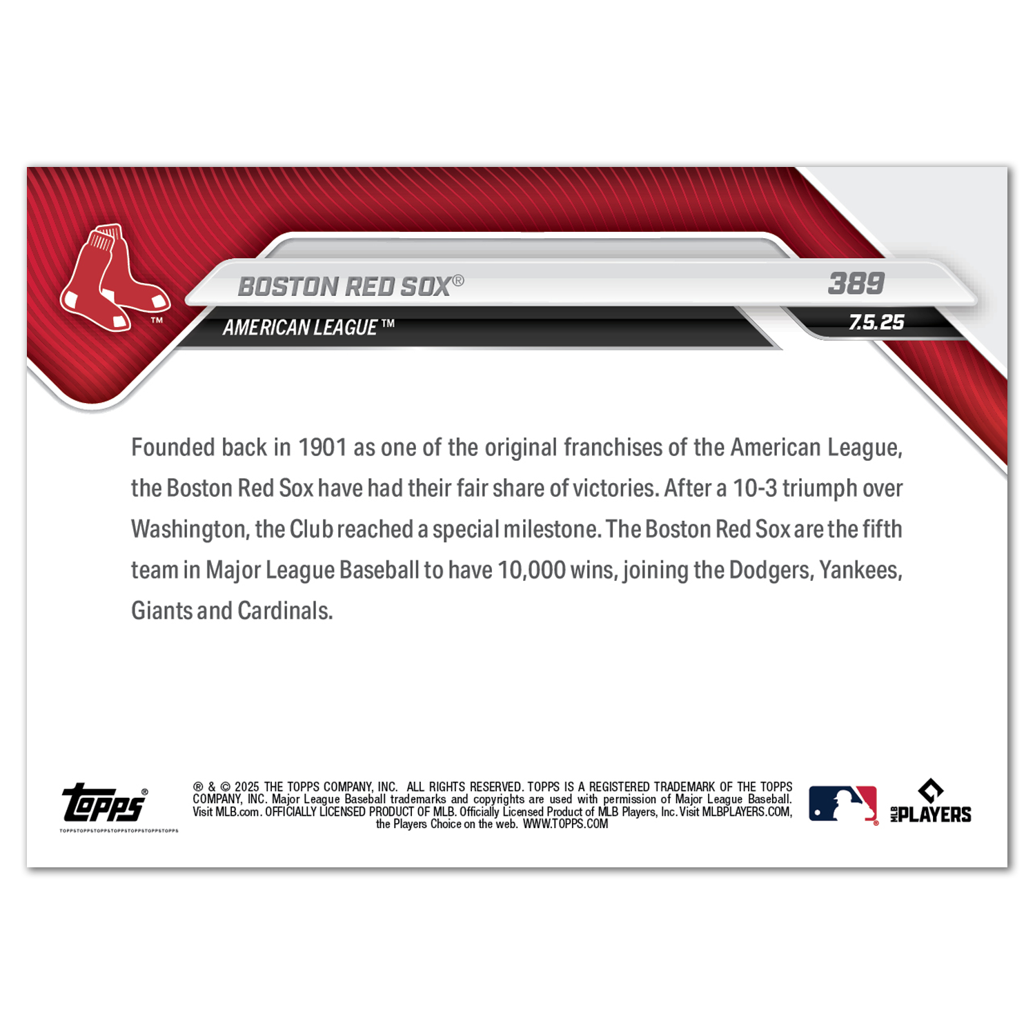 Boston Red Sox - 2025 MLB Topps NOW - Card 389 - PR: 530 - Image 2