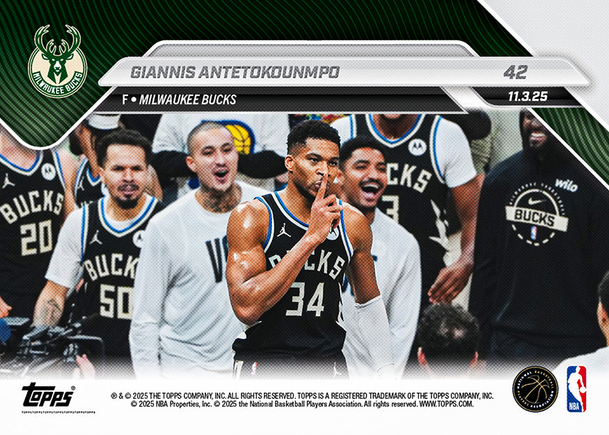 Giannis Antetokounmpo - 2025-26 NBA Topps NOW - Card 42 - PR: 1392 - Image 2