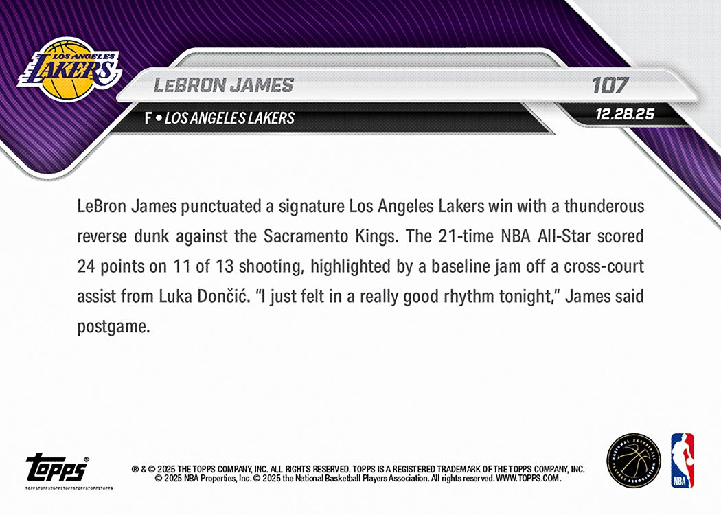 LeBron James - 2025-26 NBA Topps NOW - Card 107 - PR: 6,235 - Image 2