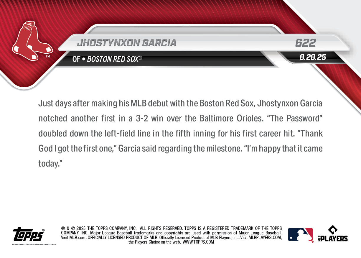 Jhostynxon Garcia - 2025 MLB Topps NOW - Card 622 - PR: 1490 - Image 2