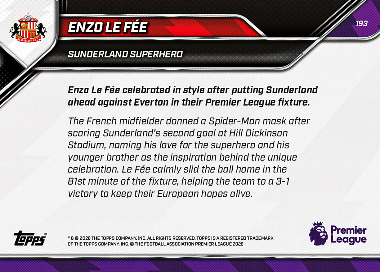 Enzo Le Fée - 2025-26 Premier League Topps NOW - Card 193 - PR: 2503 - Image 7