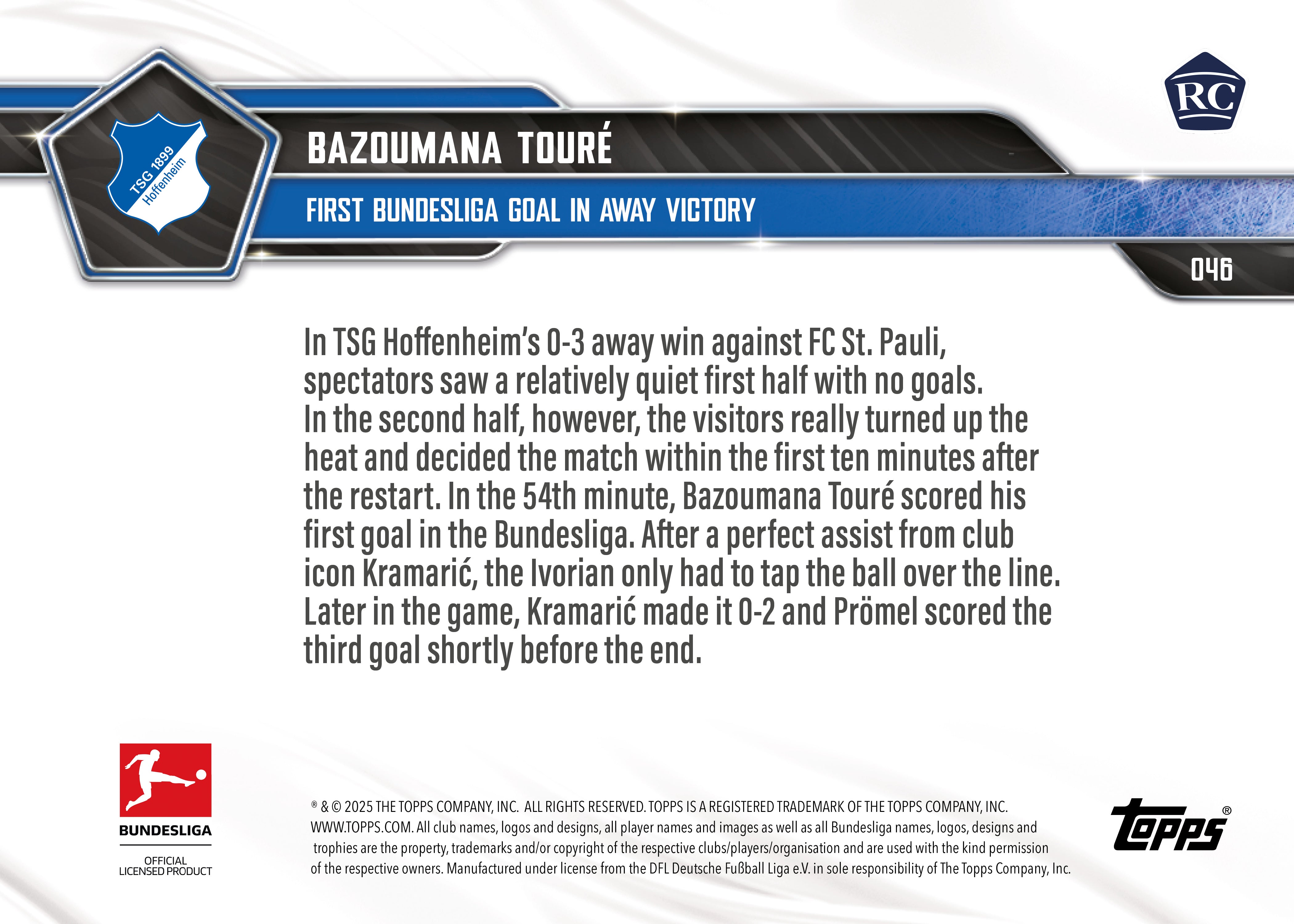 Bazoumana Touré - 2025-26 Bundesliga Topps NOW - Card 46 - PR: 337 - Image 7