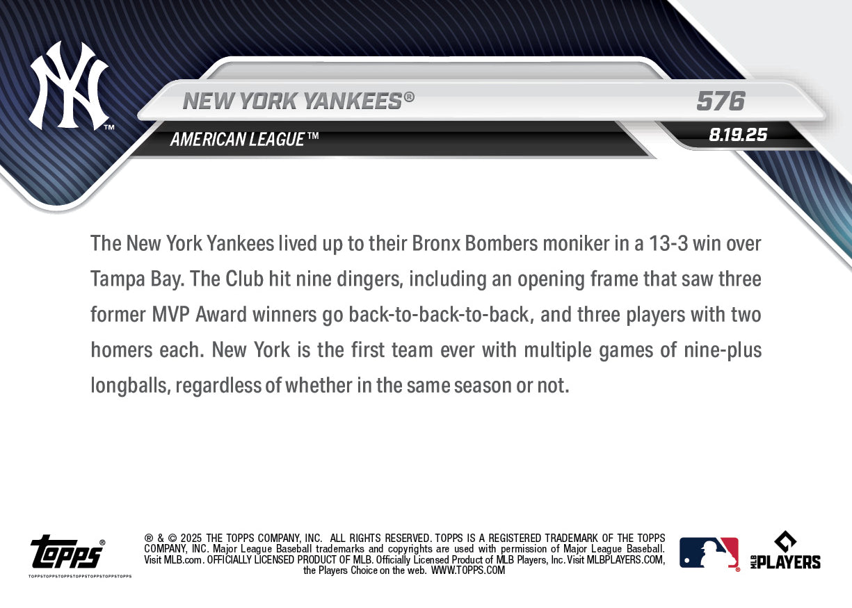 New York Yankees - 2025 MLB Topps NOW - Card 576 - PR: 1307 - Image 2