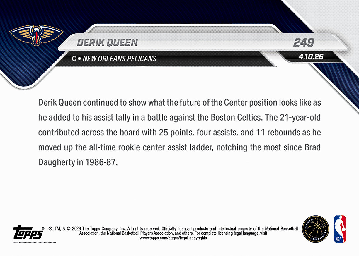 Derik Queen - 2025-26 NBA Topps NOW - Card 249 - PR: 625 - Image 2