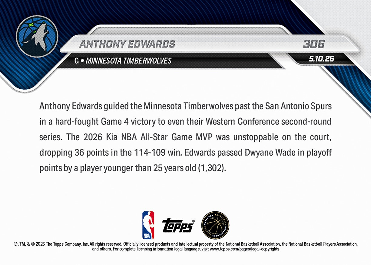 Anthony Edwards - 2025-26 NBA Topps NOW - Card 306 - PR: 2625 - Image 2