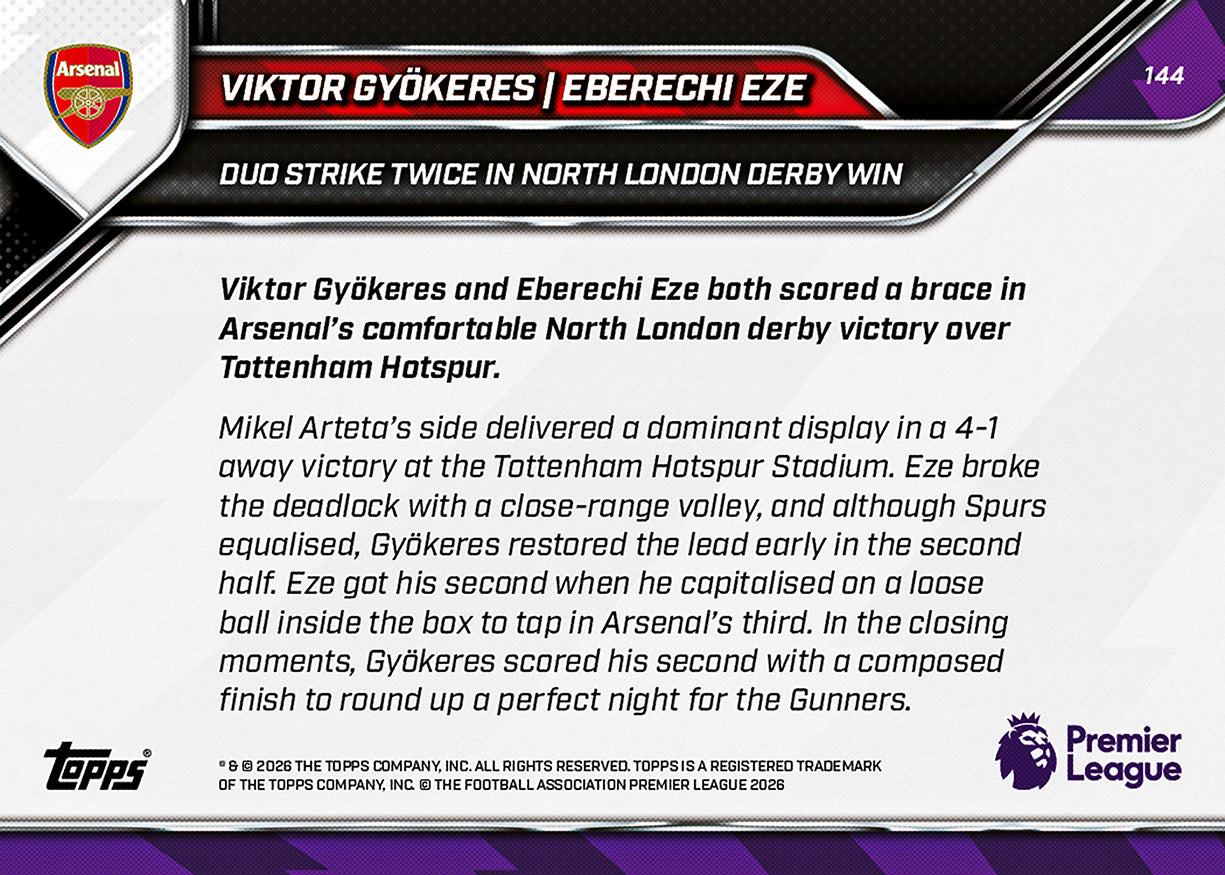 Eberechi Eze / Viktor Gyökeres - 2025-26 Premier League Topps NOW - Card 144 - PR: 1565 - Image 7