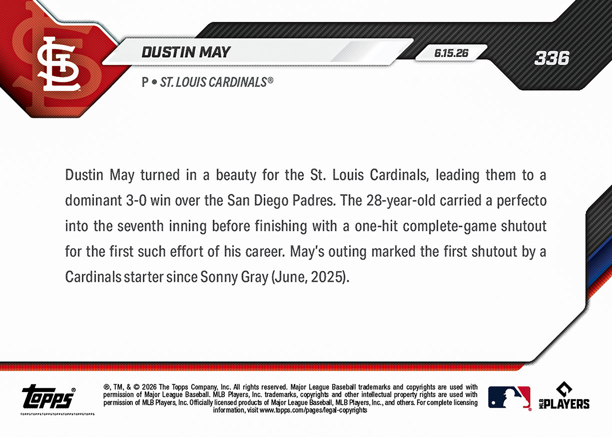 Dustin May - 2026 MLB Topps NOW - Card 336 - PR: 557 - Image 2