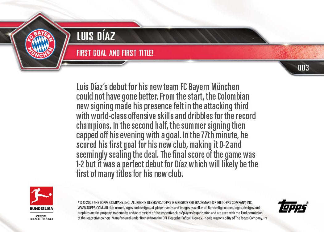Luis Díaz - 2025-26 Bundesliga Topps NOW Card 3 - PR: 411 - Image 7