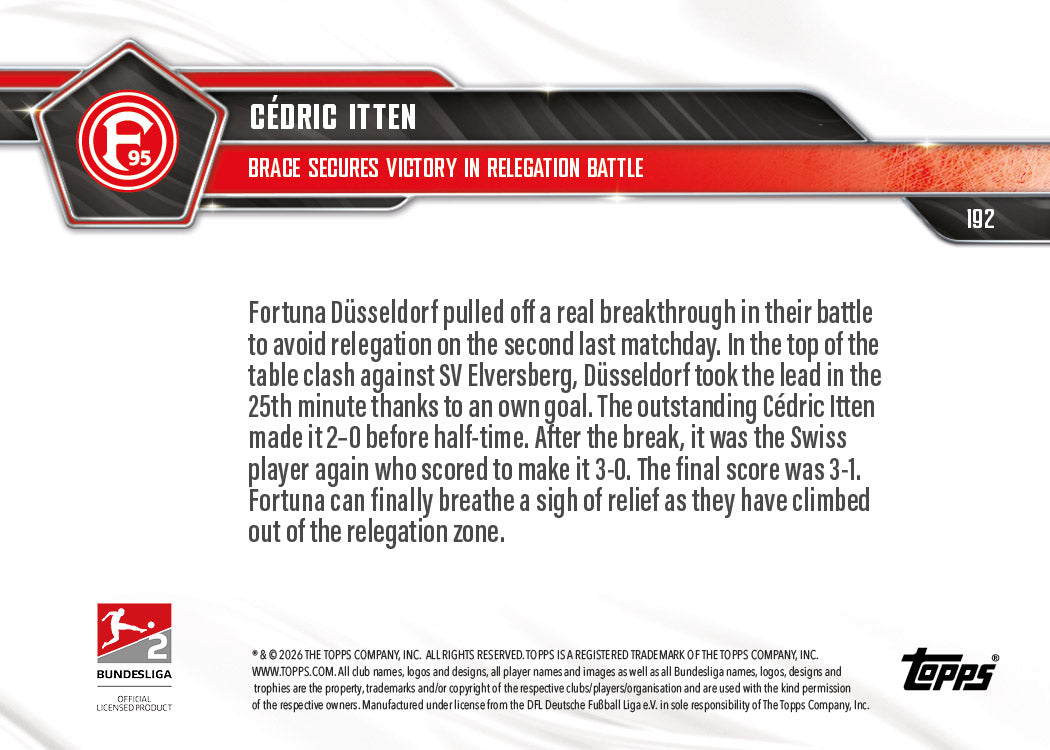 Cedric Itten - 2025-26 Bundesliga Topps NOW - Card 192 - PR: 179 - Image 7