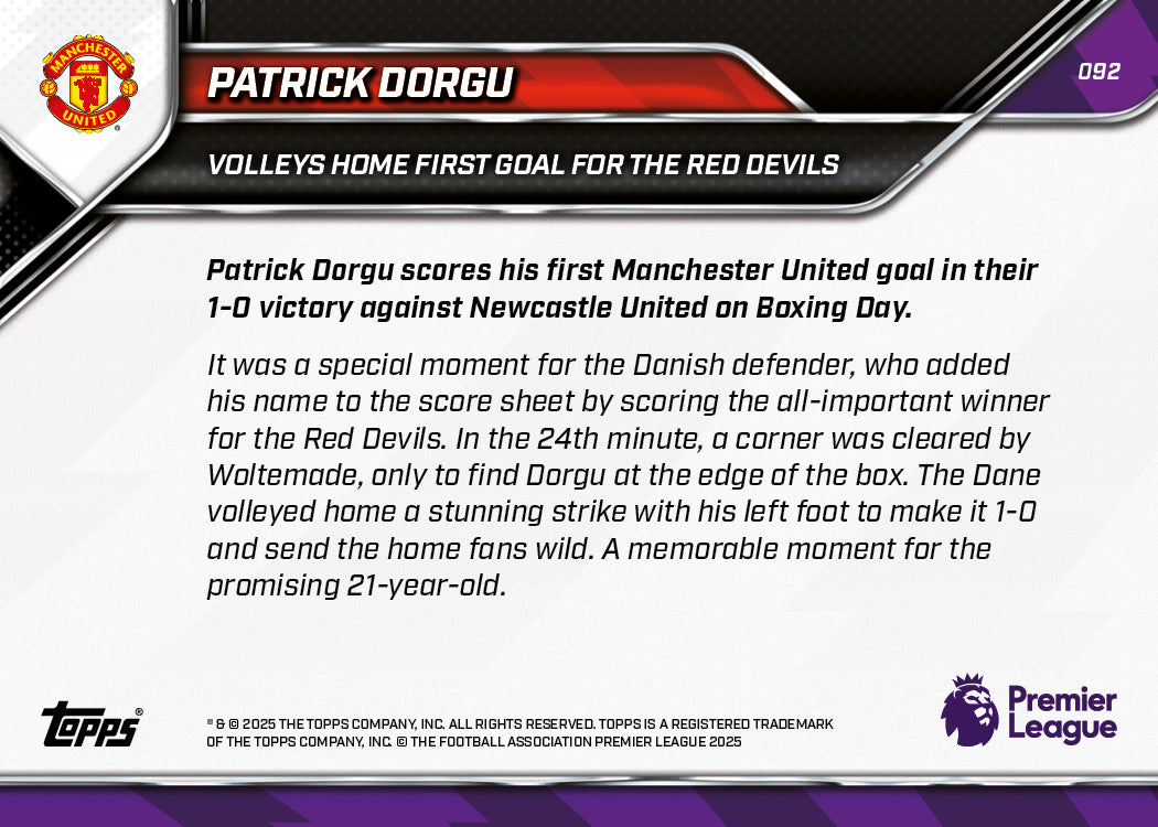 Patrick Dorgu - 2025-26 Premier League Topps NOW - Card 92 - PR: 515 - Image 7