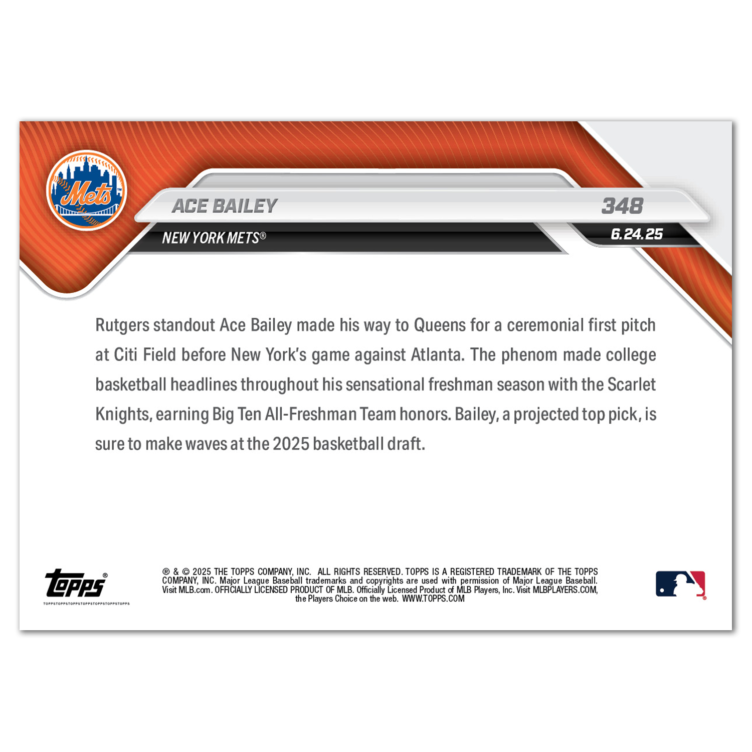 Ace Bailey - 2025 MLB Topps NOW - Card 348 - PR: 1082 - Image 2
