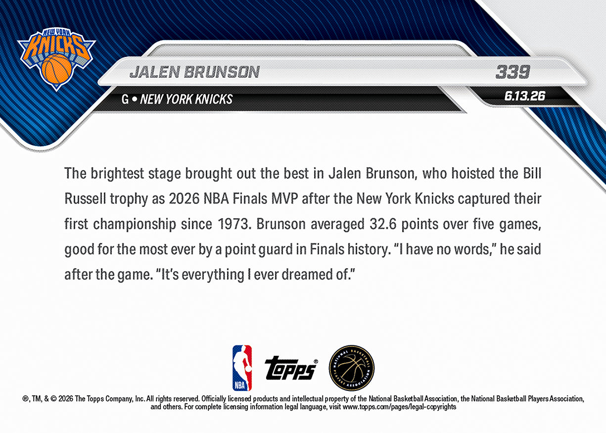 Jalen Brunson - 2025-26 NBA Topps NOW - Card 339 - PR: 47397 - Image 4