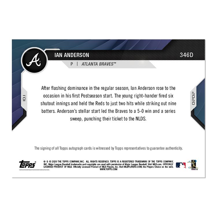 On-Card Auto # to 1 - Ian Anderson - MLB TOPPS NOW Card 346D - Image 2