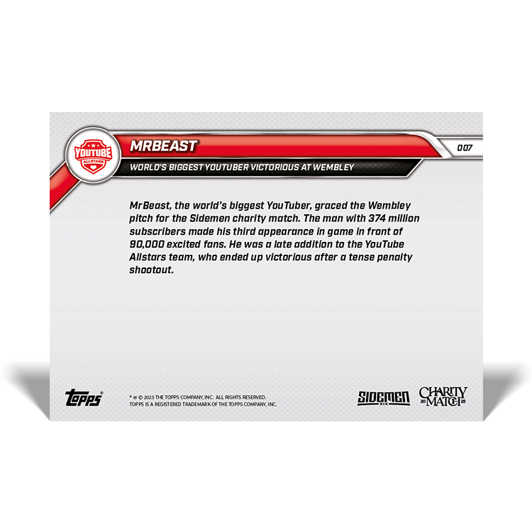 MrBeast - 2025 Sidemen Charity Match Topps NOW Card 7 - PR: 6358 - Image 7