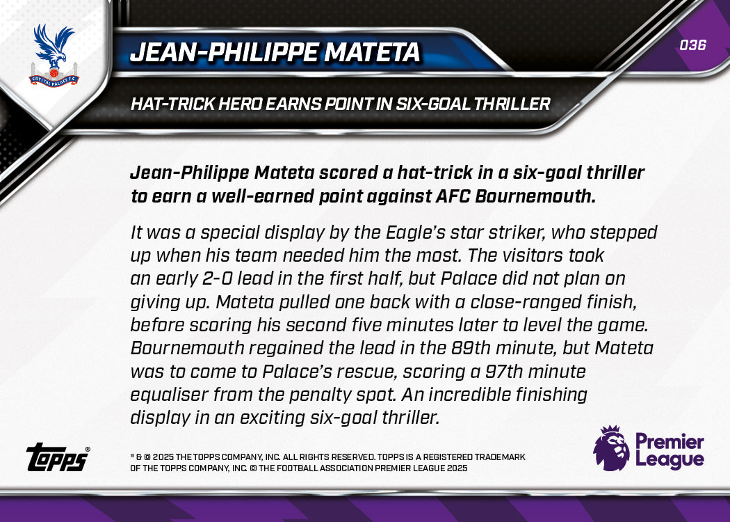 Jean-Philippe Mateta - 2025-26 Premier League Topps NOW - Card 36 - PR: 237 - Image 7