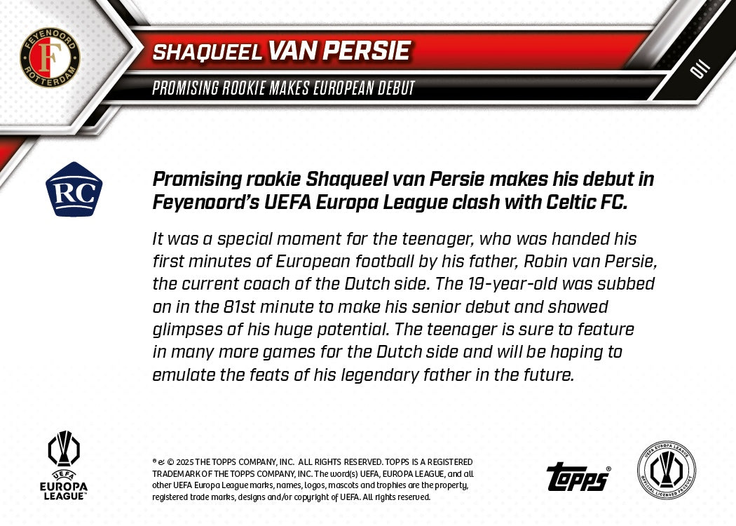 Shaqueel van Persie - 2025-26 UEL Topps NOW - Card 11 - PR: 881 - Image 7
