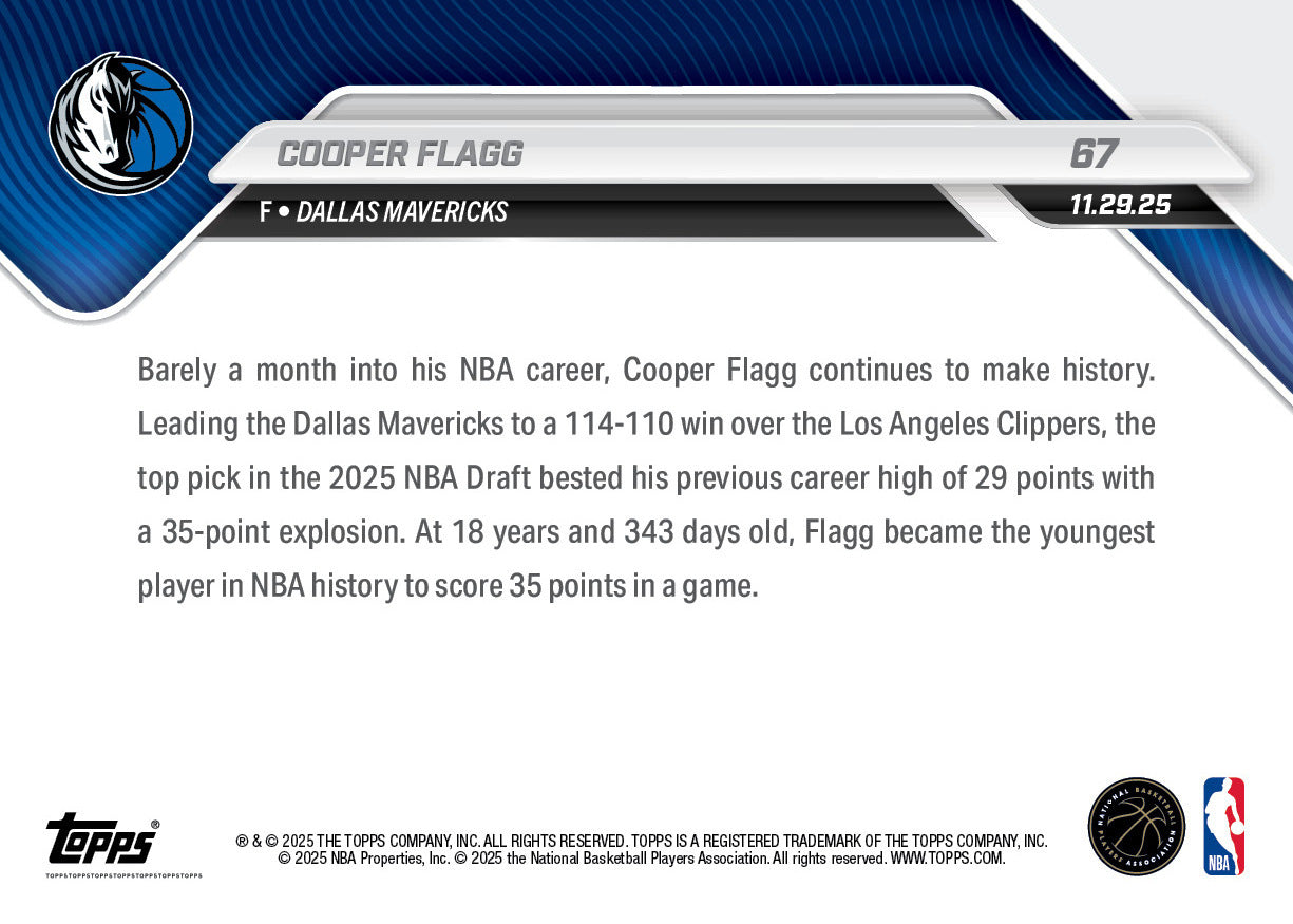 Cooper Flagg - 2025-26 NBA Topps NOW - Card 67 - PR: 14329 - Image 2