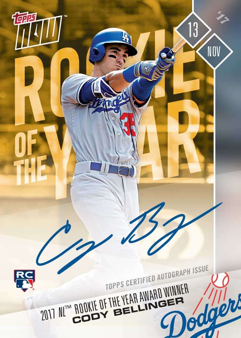 On-Card Autograph # to 1 - Cody Bellinger 2017 NL R.O.Y. Award Winner - TOPPS NOW