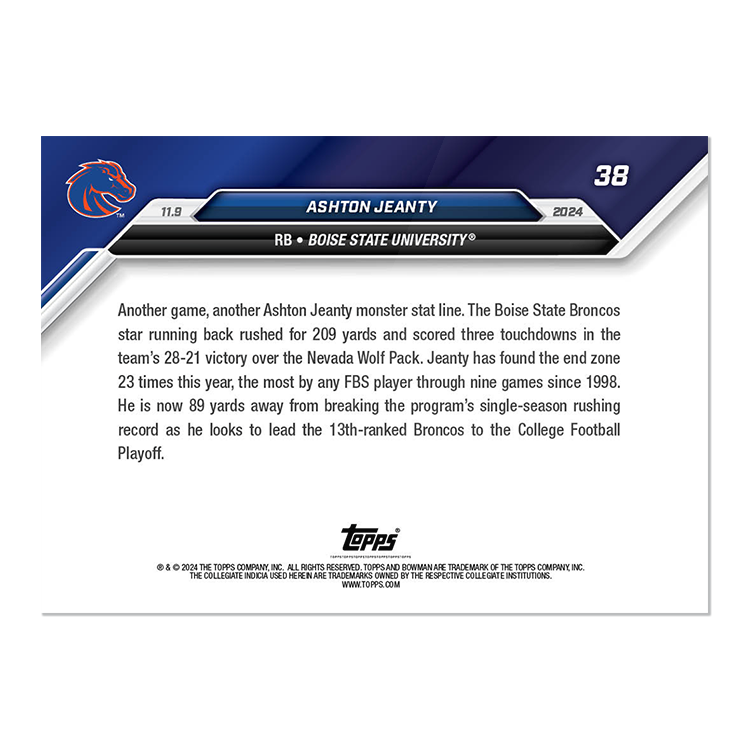 Alternative view of Ashton Jeanty - 2024 Bowman U NOW Football Card 38 - PR: 1042