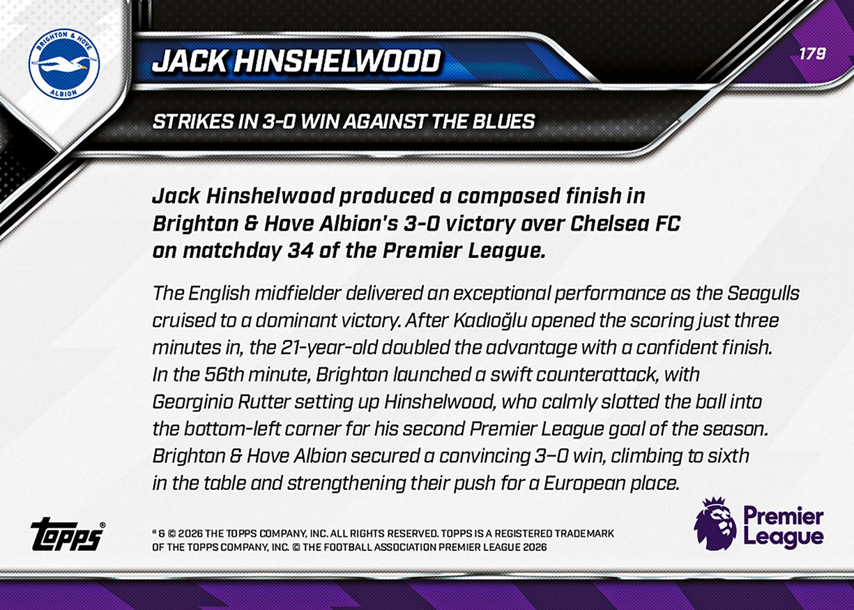 Jack Hinshelwood - 2025-26 Premier League Topps NOW - Card 179 - PR: 162 - Image 7
