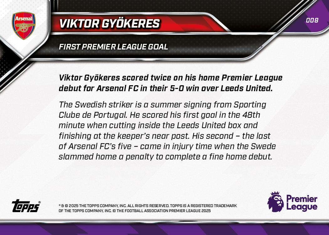 Viktor Gyökeres - 2025-26 Premier League Topps NOW - Card 8 - PR: 2331 - Image 7