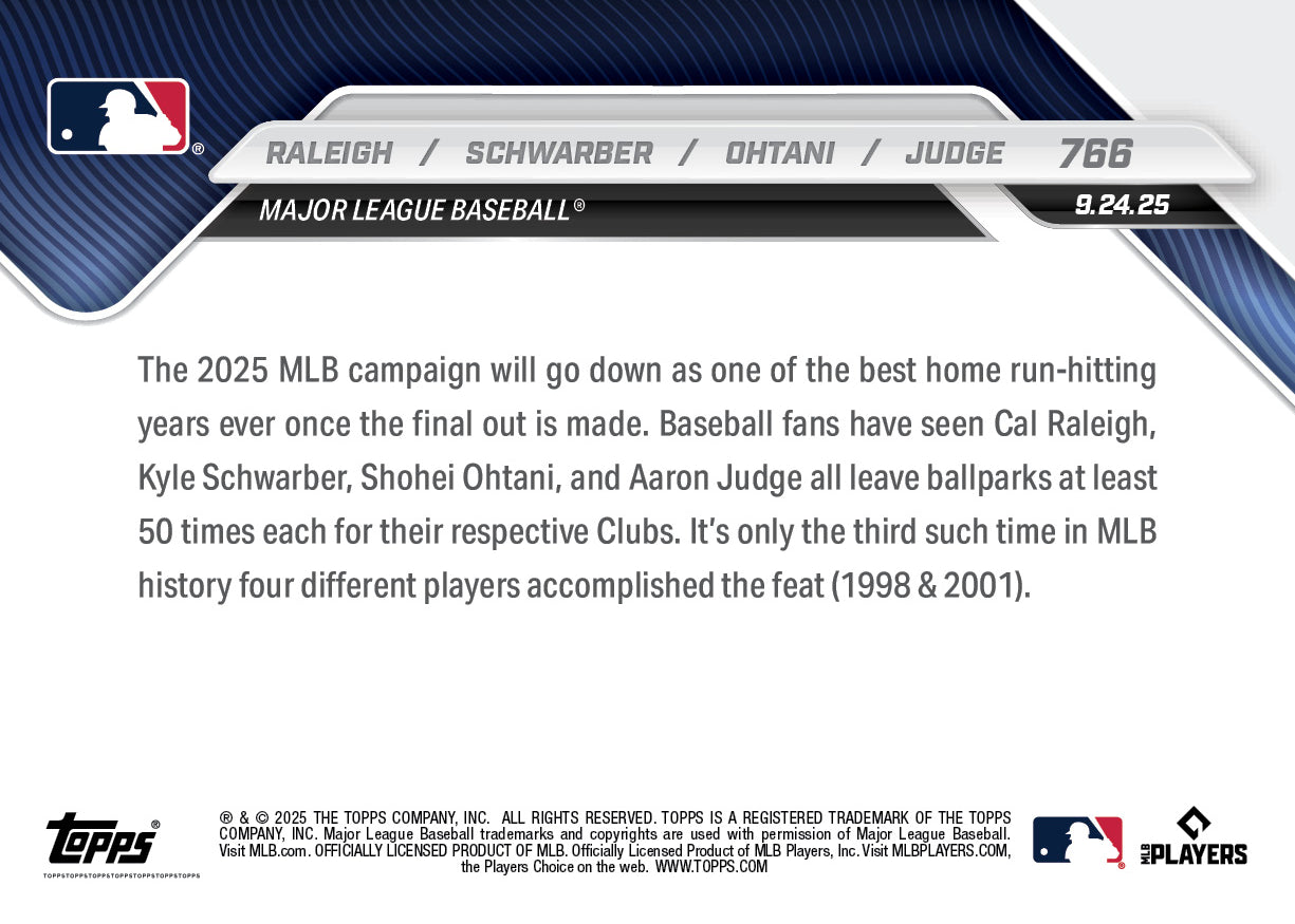 Cal Raleigh / Kyle Schwarber / Shohei Ohtani / Aaron Judge - 2025 MLB Topps NOW - Card 766 - PR: 10075 - Image 2