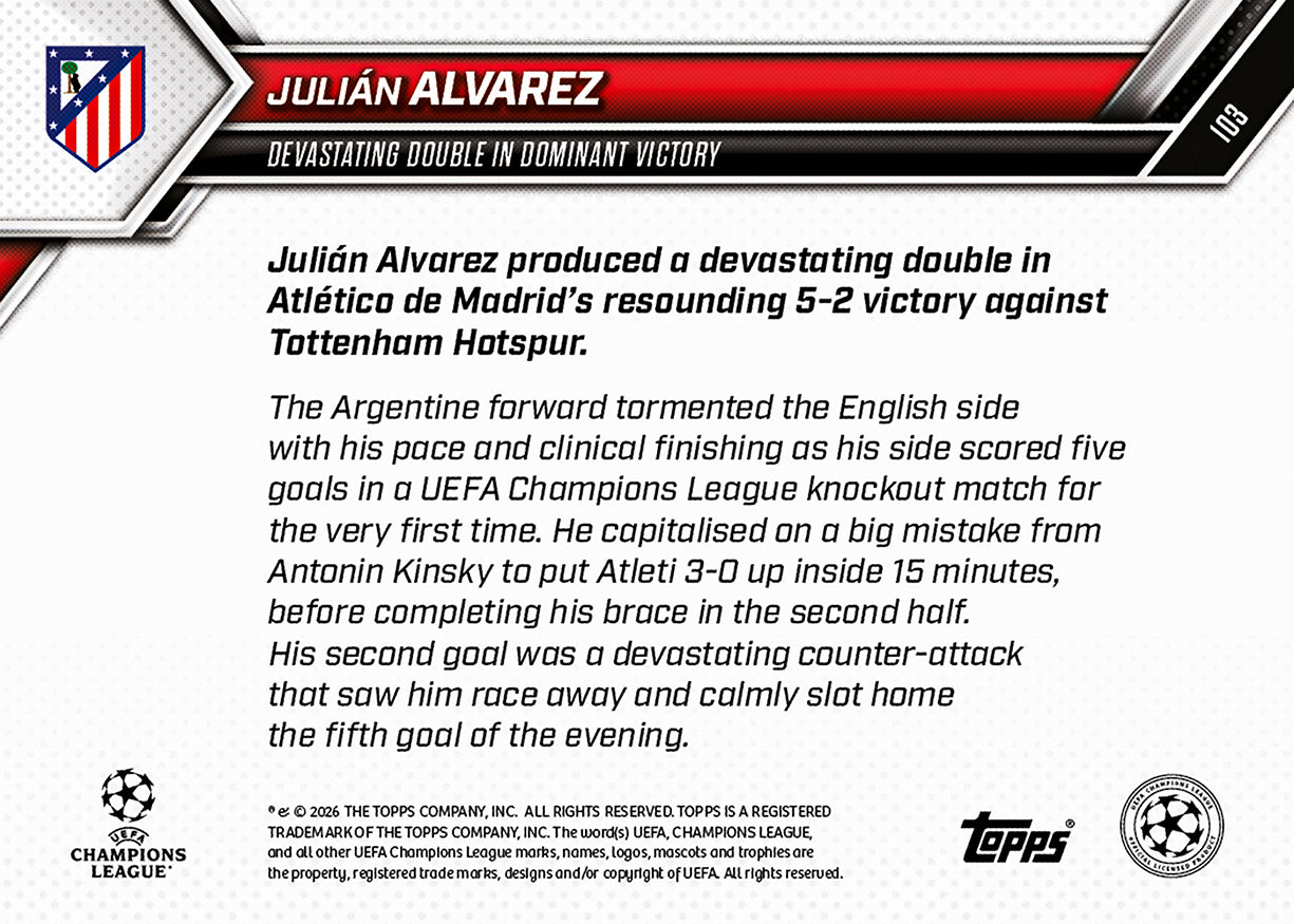 Julián Alvarez - 2025-26 UCL Topps NOW - Card 103 - PR: 696 - Image 7