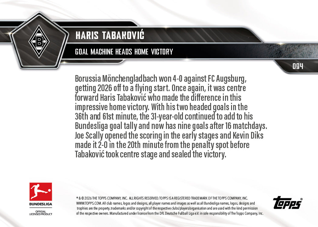 Haris Tabaković - 2025-26 Bundesliga Topps NOW - Card 94 - PR: 220 - Image 7