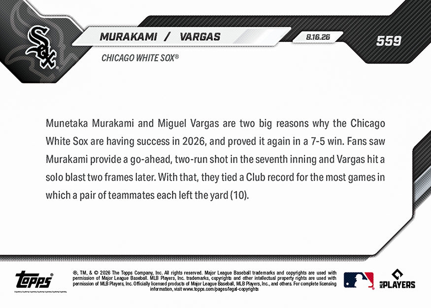 Munetaka Murakami / Miguel Vargas - 2026 MLB Topps NOW - Card 559 - PR: 2371 - Image 2