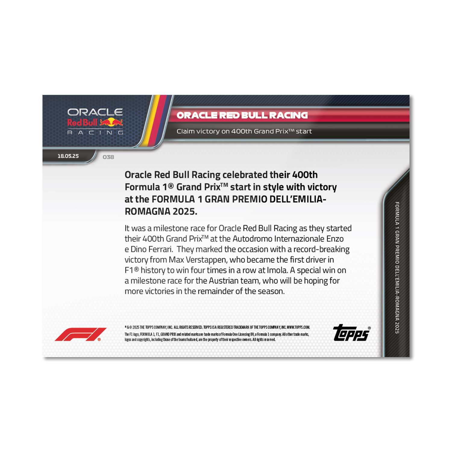 Oracle Red Bull Racing - 2025 Formula 1 Topps NOW - Card 38 - PR: 1070 - Image 2
