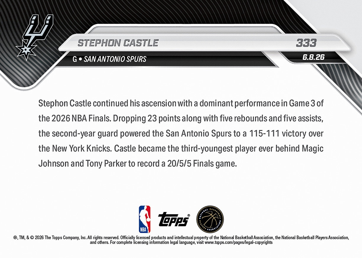Stephon Castle - 2025-26 NBA Topps NOW - Card 333 - PR: 6508 - Image 2