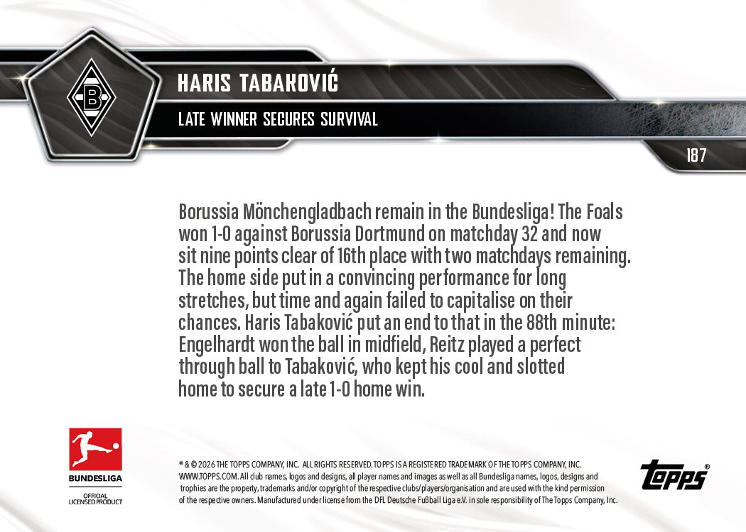 Haris Tabaković - 2025-26 Bundesliga Topps NOW - Card 187 - PR: 103 - Image 7