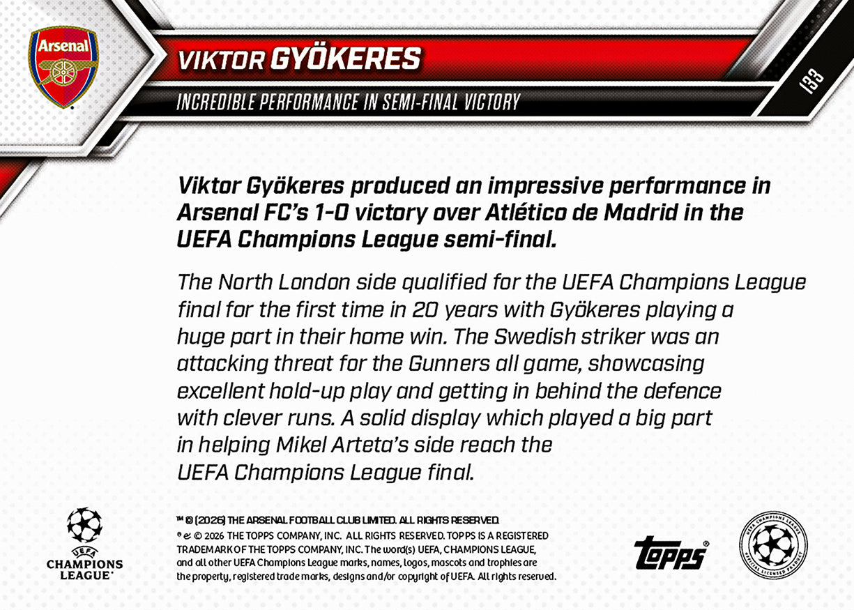Viktor Gyökeres - 2025-26 UCL Topps NOW - Card 133 - PR: 2271 - Image 7
