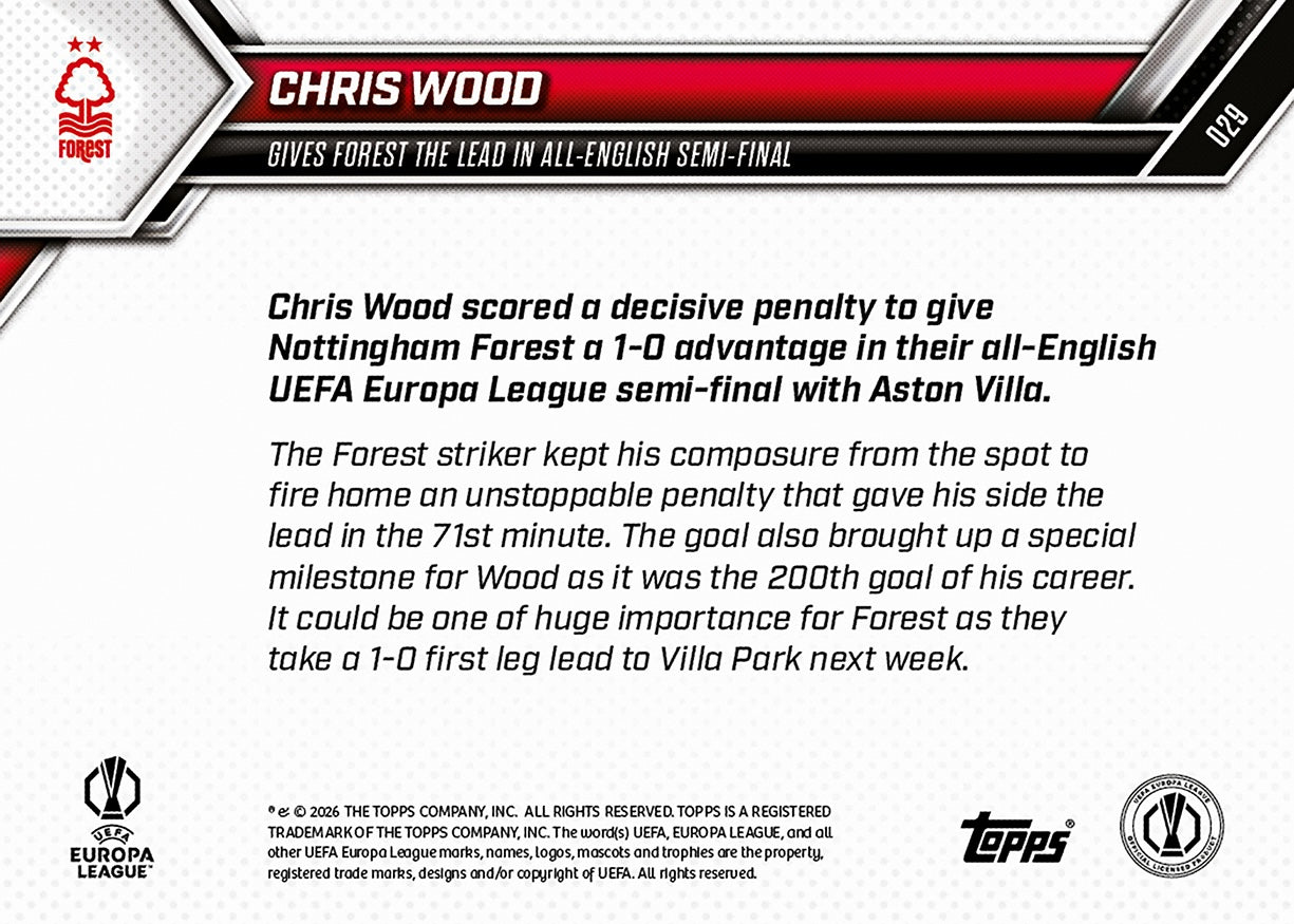 Chris Wood - 2025-26 UEL Topps NOW - Card 29 - PR: 188 - Image 7