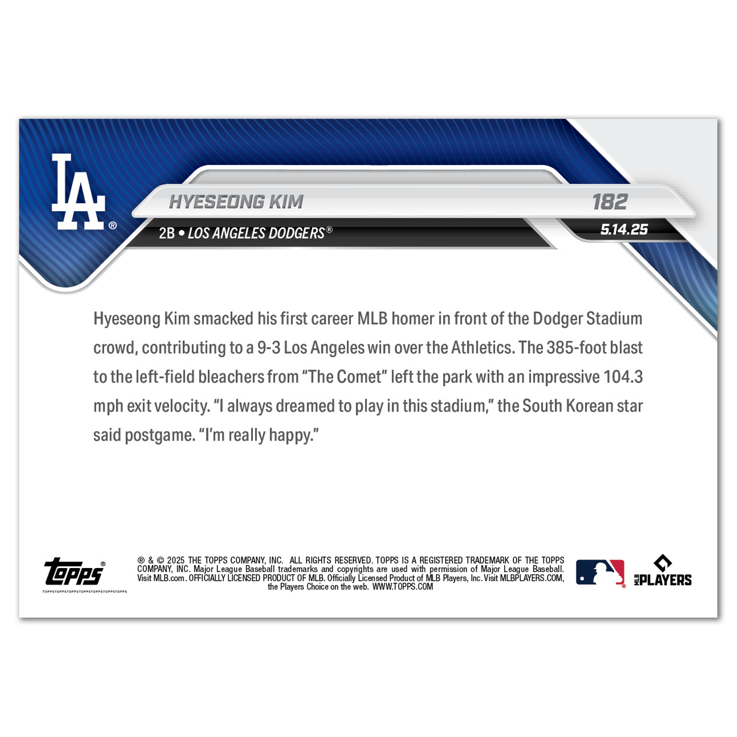 Hyeseong Kim - 2025 MLB Topps NOW - Card 182 - LOOK FOR AUTOS - PR: 15,366 - Image 5