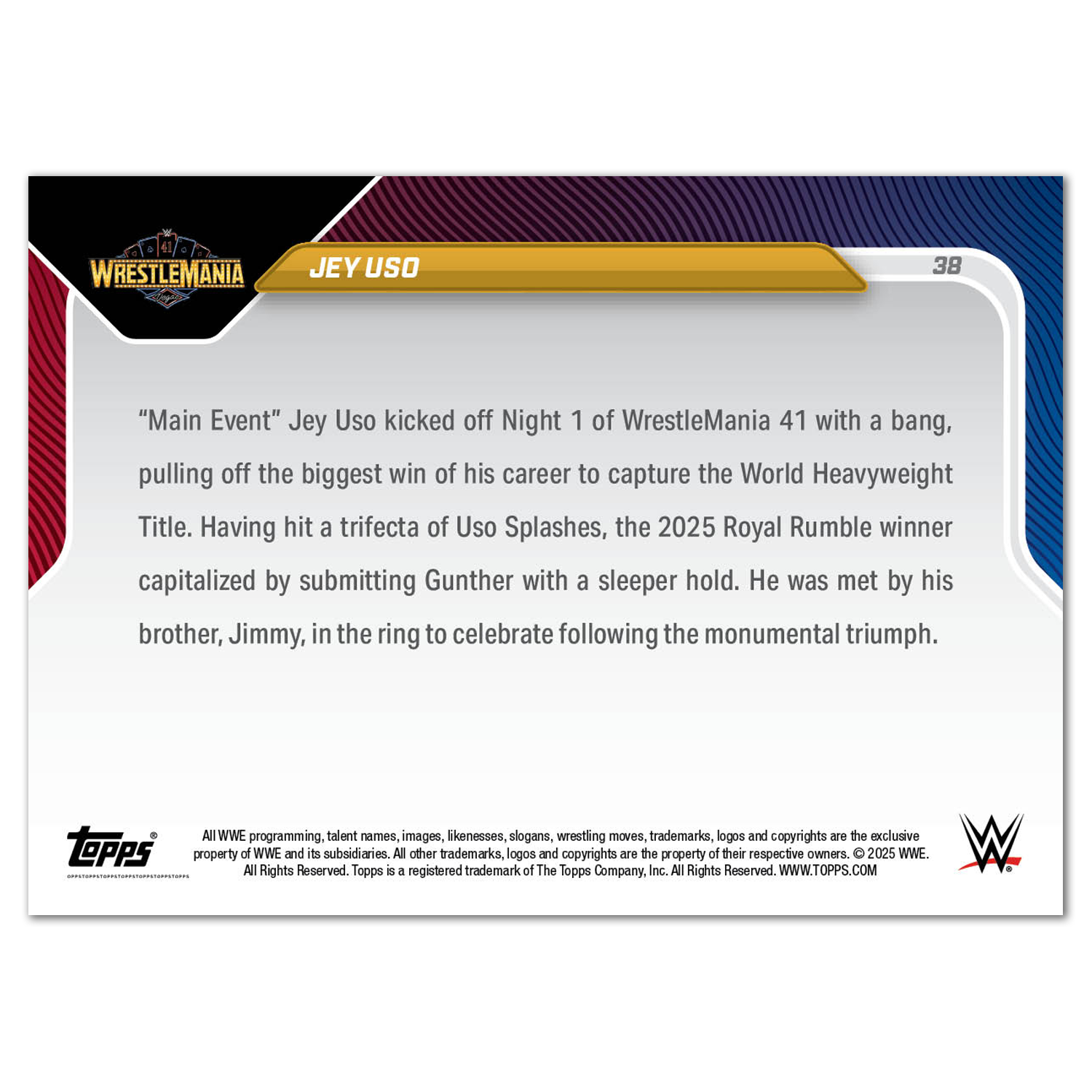 Jey Uso - 2025 WWE Topps NOW - Card 38 - LOOK FOR RELICS AND AUTO-RELICS - PR: 6289 - Image 5