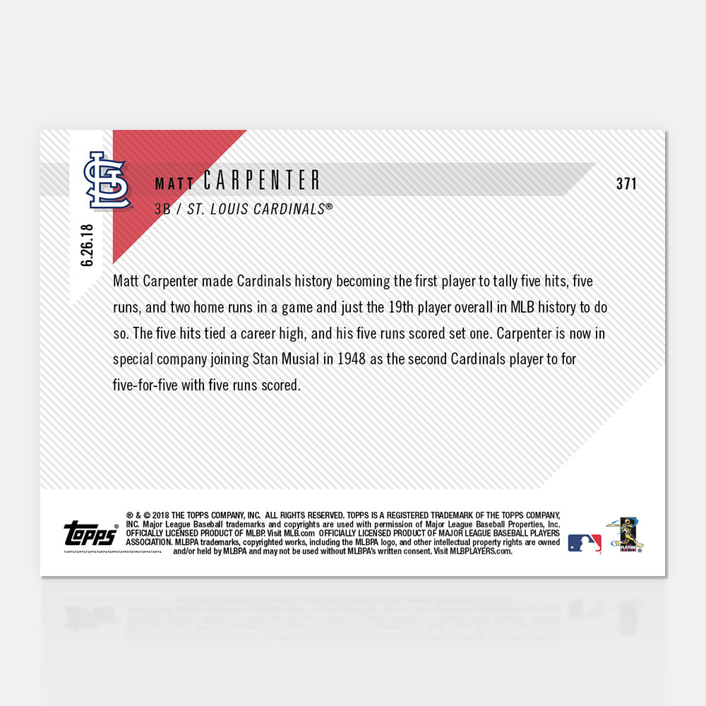 Matt Carpenter - 06/26/2018 TOPPS NOW Card 371 - Print Run: 213 - Image 2