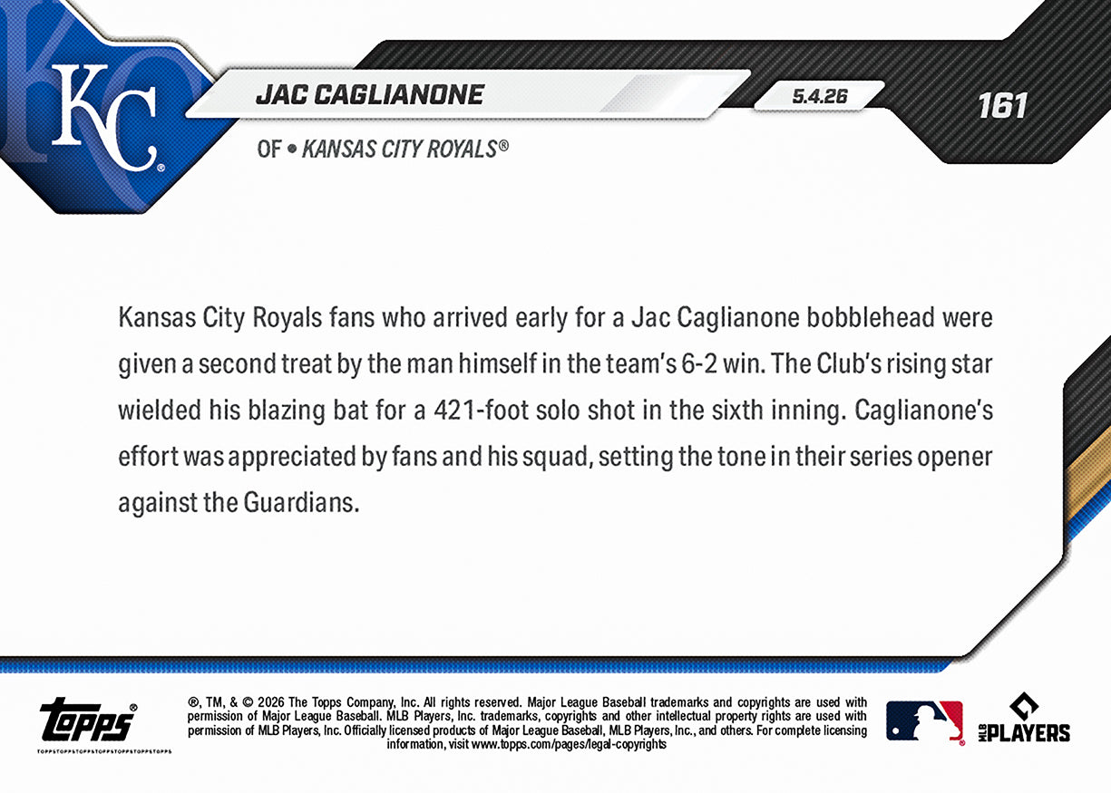 Jac Caglianone - 2026 MLB Topps NOW - Card 161 - PR: 3271 - Image 3