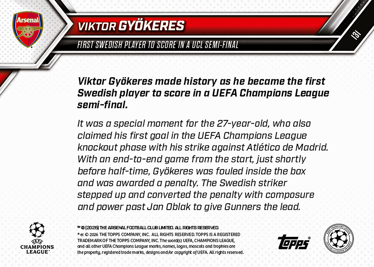 Viktor Gyökeres - 2025-26 UCL Topps NOW - Card 131 - PR: 1070 - Image 7