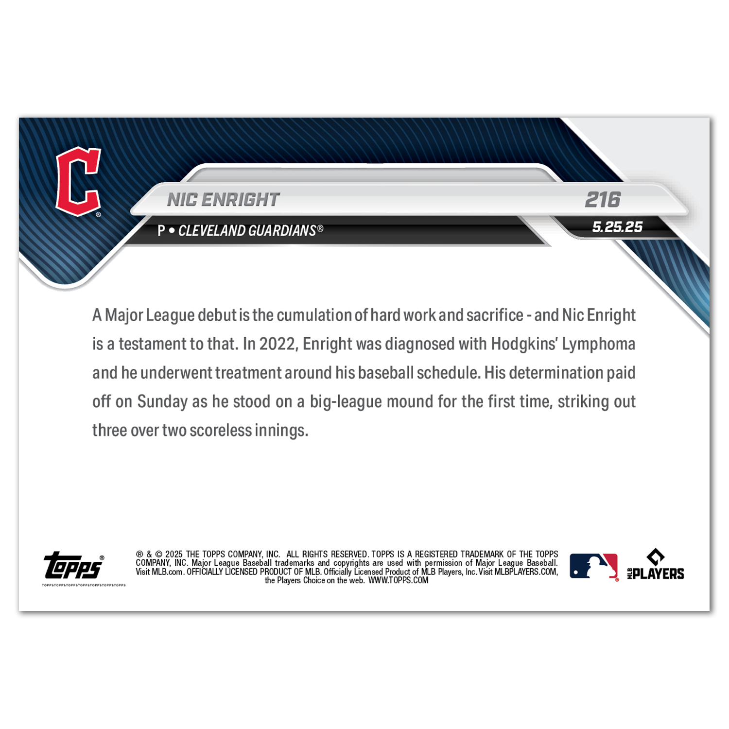 Nic Enright - 2025 MLB Topps NOW - Card 216 - PR: 529 - Image 2